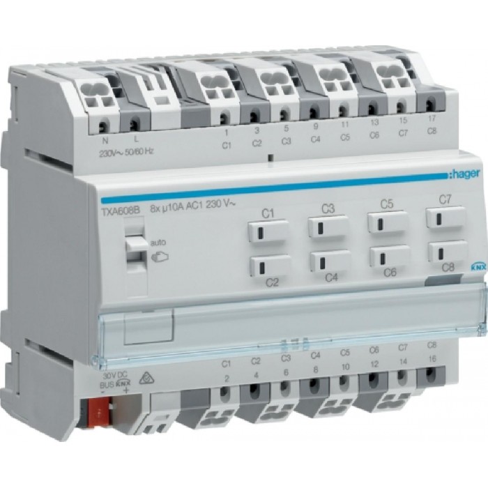 Ενεργοποιητής Ράγας Φωτισμού easy KNX 8 Εξόδων TXA608B HAGER