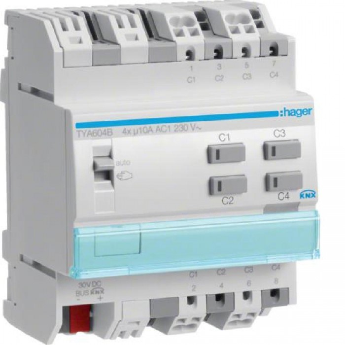 Ενεργοποιητής Ράγας Φωτισμού pro KNX 4 Εξόδων TYA604B HAGER