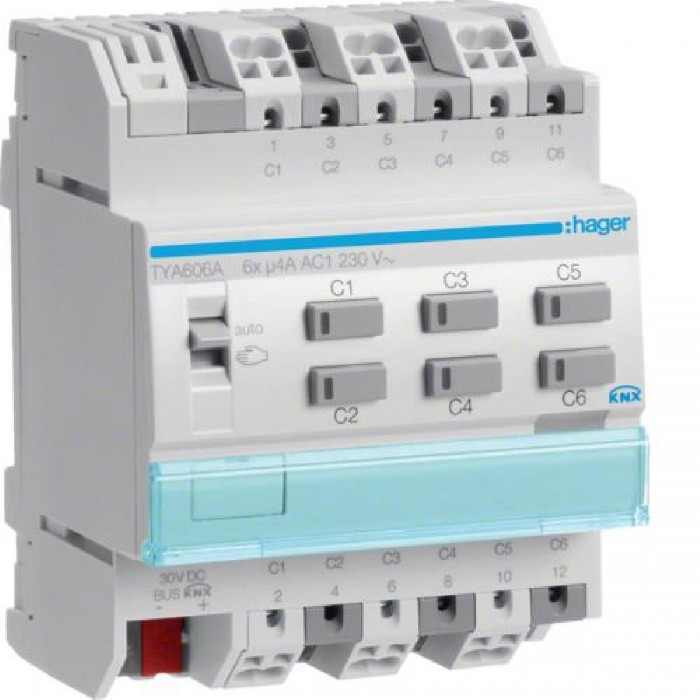 Ενεργοποιητής Ράγας Φωτισμού pro KNX 6 Εξόδων TYA606A HAGER