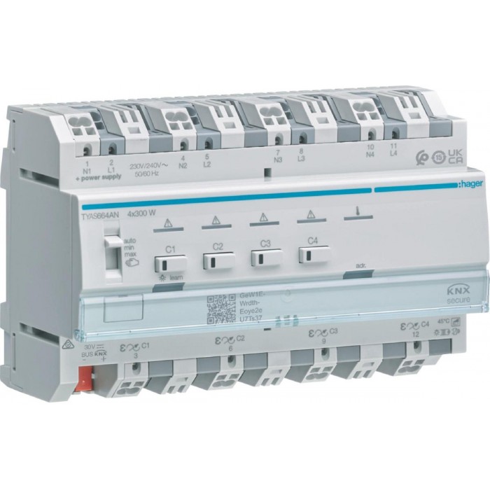Ενεργοποιητής Ράγας pro 4 Εξόδων KNX Secure Dimming TYAS664AN HAGER