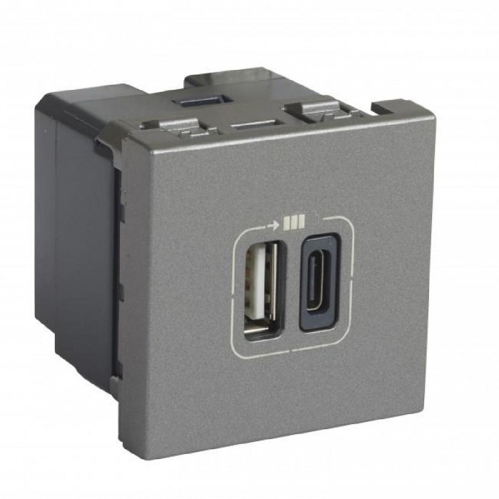 Πρίζα Φόρτισης USB Διπλή TypeA+C 2 Στοιχείων Αλουμίνιο Mosaic™ 079392 LEGRAND