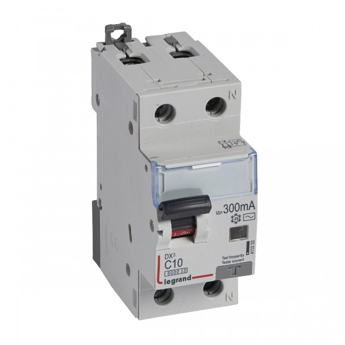 Ρελέ Διαρροής AC 2Ρ 300mA Με Αυτόματη Ασφάλεια C 10Α 6kA 411033 LEGRAND
