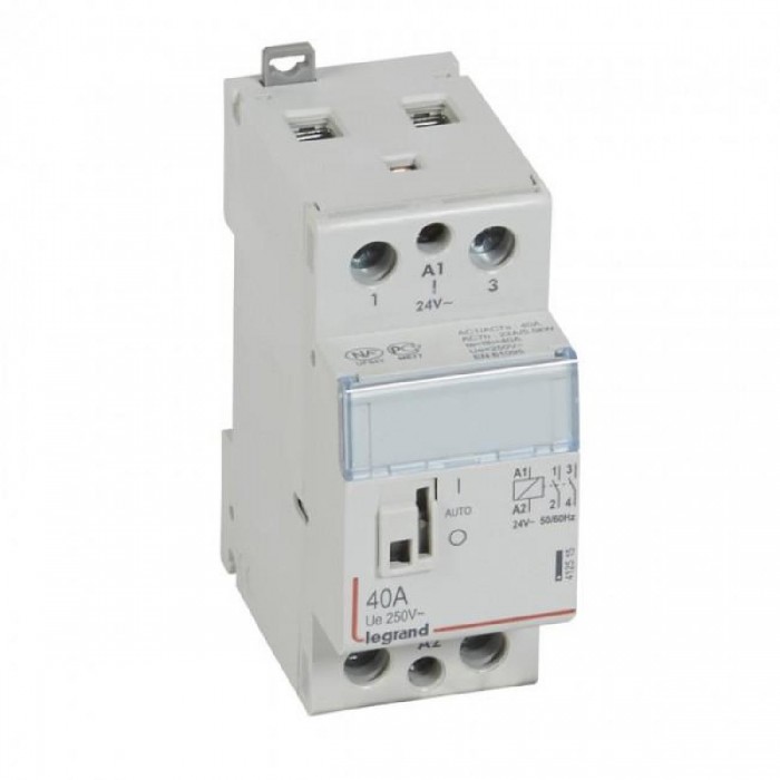 Ρελέ Ισχύος Ράγας 2P 40Α 2NO 24VAC Με Χειρισμό 412515 LEGRAND