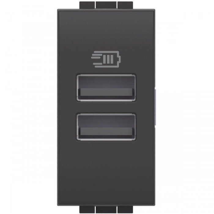Πρίζα Φόρτισης USB Διπλή TypeΑ+A 1 Στοιχείου Γραφίτης L4191AA BTICINO