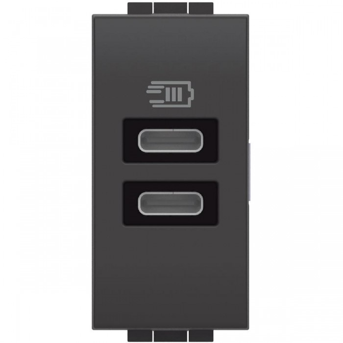 Πρίζα Φόρτισης USB Διπλή TypeC+C 1 Στοιχείου Γραφίτης L4191CC BTICINO