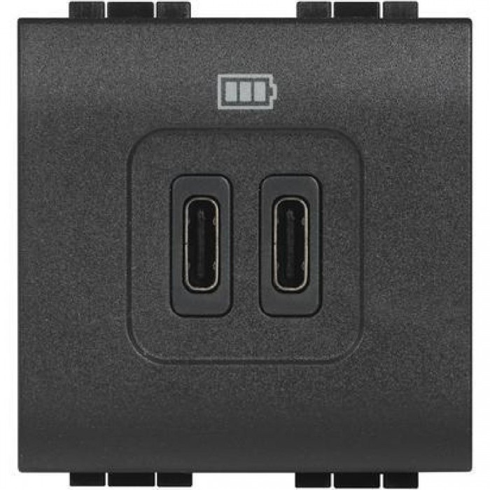 Πρίζα Φόρτισης USB TypeC+C 2 Στοιχείων Γραφίτης L4286C2 BTICINO