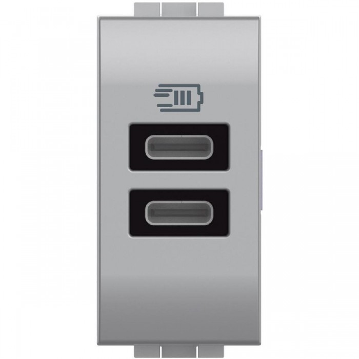 Πρίζα Φόρτισης USB Διπλή TypeC+C 1 Στοιχείου Αλουμίνιο NT4191CC BTICINO
