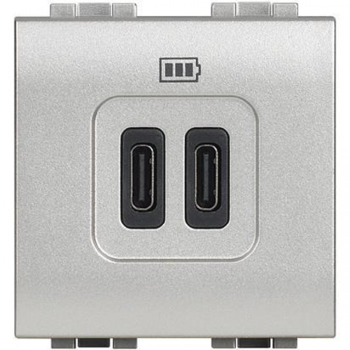Πρίζα Φόρτισης USB TypeC+C 2 Στοιχείων Αλουμίνιο NT4286C2 BTICINO