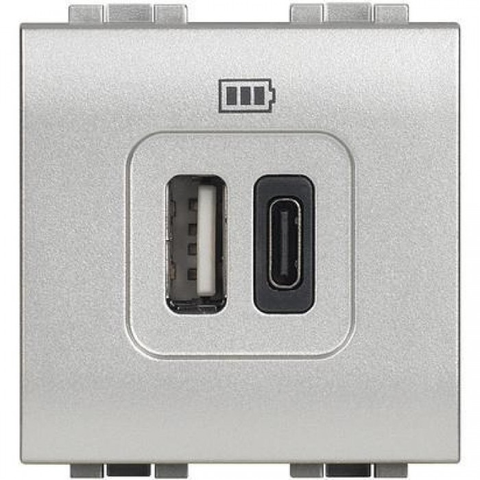 Πρίζα Φόρτισης USB TypeA+C 2 Στοιχείων Αλουμίνιο NT4287C2 BTICINO