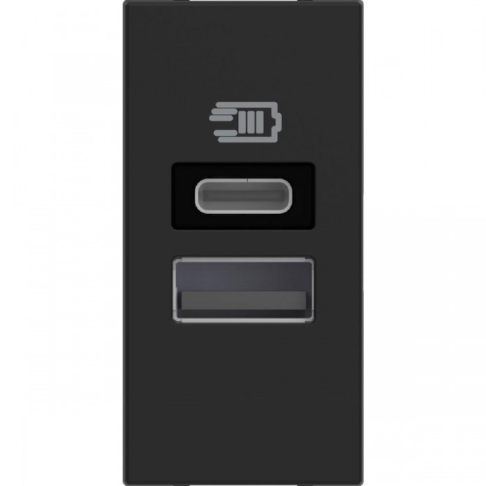 Πρίζα Φόρτισης USB Διπλή TypeA+C 1 Στοιχείου Μαύρο RG4191AC BTICINO