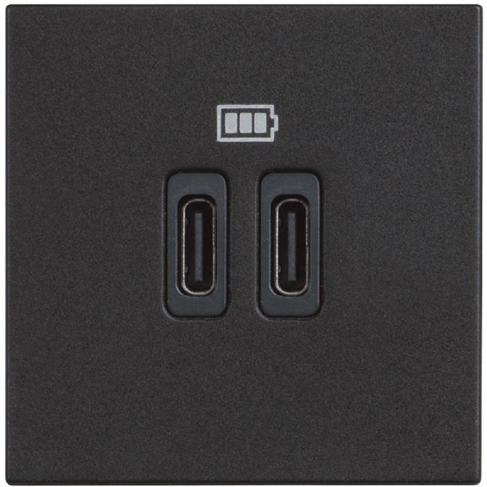 Πρίζα Φόρτισης USB Διπλή TypeC+C 2 Στοιχείων Μαύρο RG4286C2 BTICINO