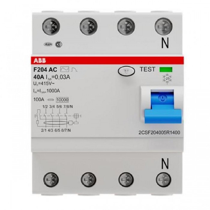 Ρελέ Διαρροής AC 4P 25A 300mA F204AC-25/0,3 ABB