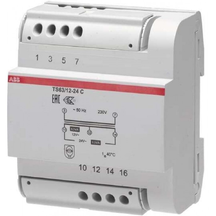 Μετασχηματιστής Ράγας 63VA Με Έξοδο 12-24VAC TS 63/12-24C ABB