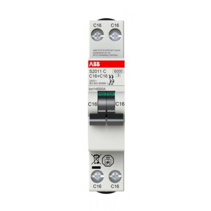 Αυτόματη Ασφάλεια 1P+1P C 16A 6kA S2011C-C16 ABB