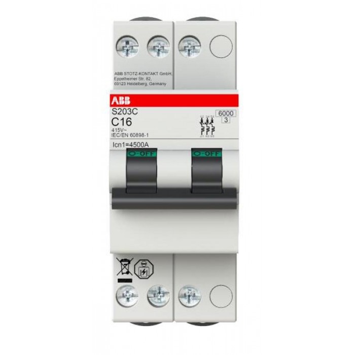 Αυτόματη Ασφάλεια 3P C 16A 6kA S203C-C16 ABB