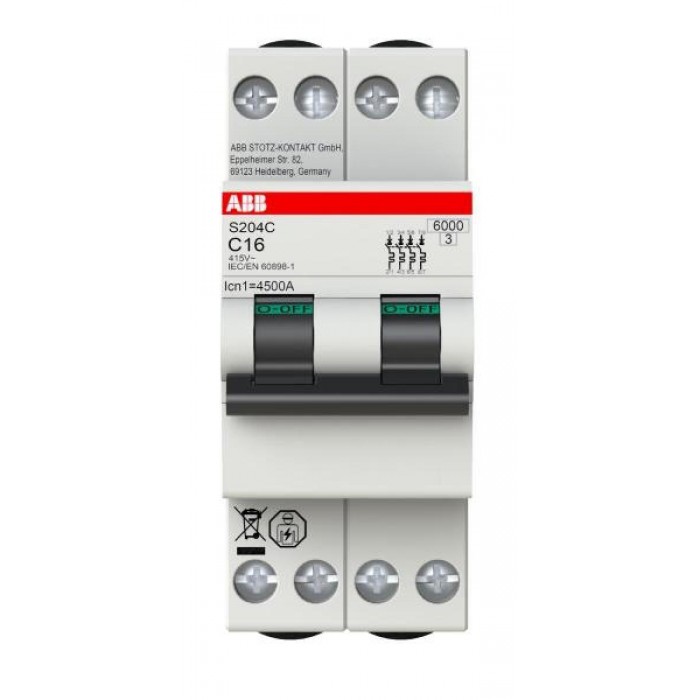Αυτόματη Ασφάλεια 4P C 6A 6kA S204C-C6 ABB