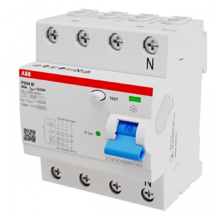 Ρελέ Διαρροής B 4P 25A 30mA F204 B-25/0,03 ABB