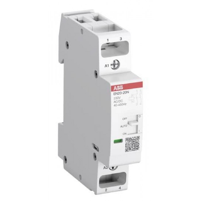 Ρελέ Ισχύος Ράγας 2P 20A 2NO 24VAC/DC Αθόρυβος Με Χειρισμό EN20-20N ABB