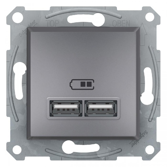 Πρίζα USB Διπλή Φόρτισης Συσκευών Ατσάλι EPH2700262 ASFORA