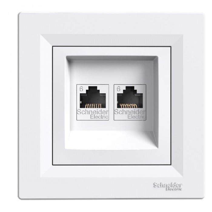 Πρίζα Δικτύου Διπλή RJ45 Cat.6 UTP Λευκό EPH4800121 ASFORA