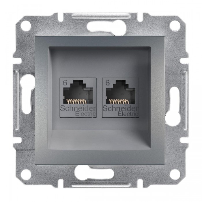 Πρίζα Δικτύου Διπλή RJ45 Cat.6 UTP Ατσάλι EPH4800162 ASFORA