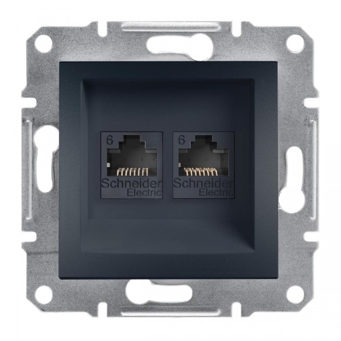 Πρίζα Δικτύου Διπλή RJ45 Cat.6 UTP Ανθρακί EPH4800171 ASFORA