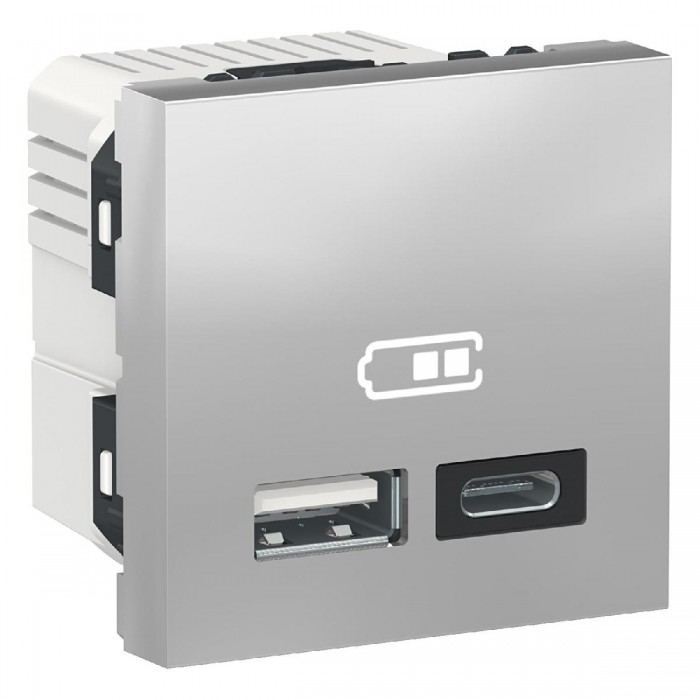 Πρίζα Φόρτισης USB Διπλή  2 Στοιχείων TypeA+C Αλουμίνιο NU301830 New Unica