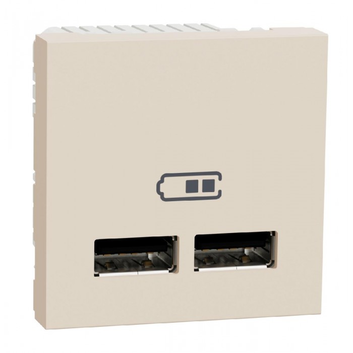 Πρίζα Φόρτισης USB Διπλή  2 Στοιχείων TypeA+A Μπεζ NU341844 New Unica