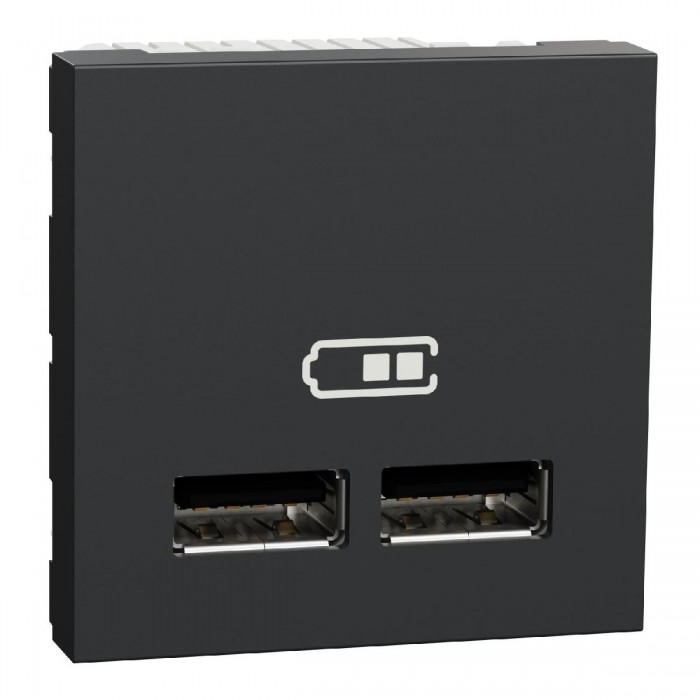 Πρίζα Φόρτισης USB Διπλή  2 Στοιχείων TypeA+A Ανθρακί NU341854 New Unica