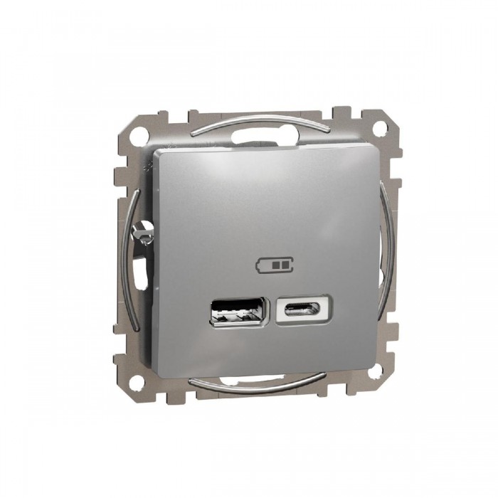 Πρίζα USB Διπλή Φόρτισης Συσκευών TypeA&C Αλουμίνιο SDD113402 Sedna SCHNEIDER ELECTRIC