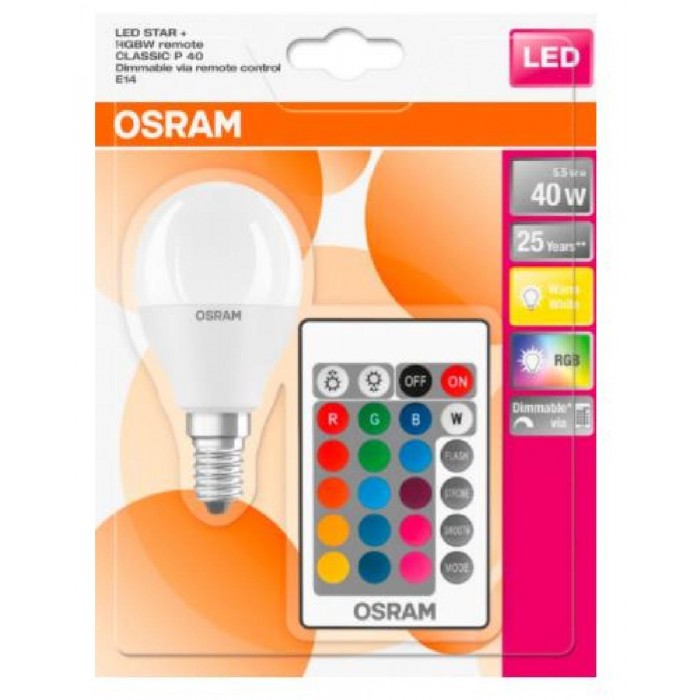 Λάμπα LED Σφαιρική 4.9W RGB+W E14 230V Με Remote Control OSRAM