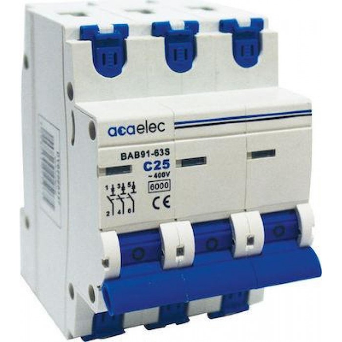 Αυτόματη Ασφάλεια 3P C 25A 6kA DY02060337 ACAELEC