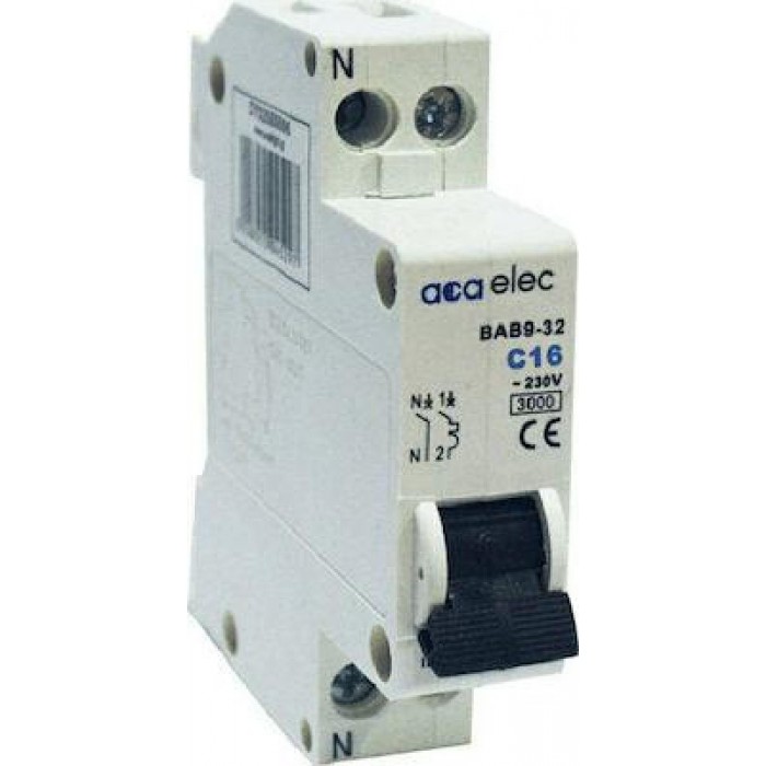 Αυτόματη Ασφάλεια 1P+N C 10A 3kA 1 Στοιχείου DY02080002 ACAELEC