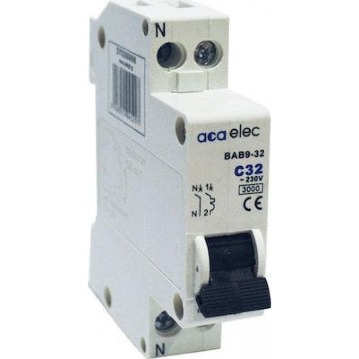 Αυτόματη Ασφάλεια 1P+N C 20A 3kA 1 Στοιχείου DY02080004 ACAELEC
