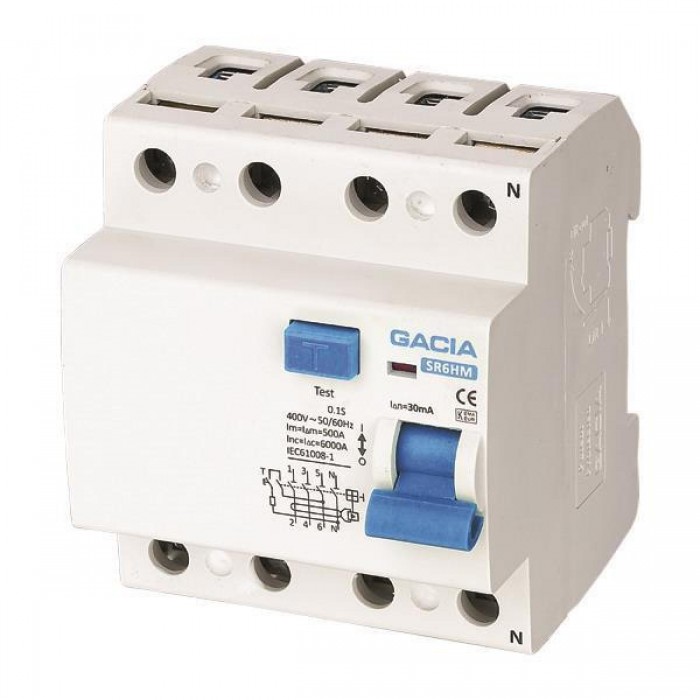 Ρελέ Διαρροής AC 4Ρ 40A 30mA C 500-37002 GACIA