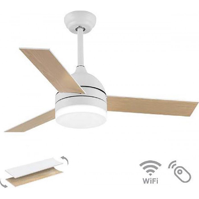 Ανεμιστήρας Οροφής 70W D130 Με Φως LED Και WiFi Και Τηλεχειριστήριο Λευκό Και Ξύλο Bora LINEME Ανεμιστήρας Οροφής 70W D130 Με Φως LED Και WiFi Και Τηλεχειριστήριο Λευκό Και Ξύλο Bora LINEME