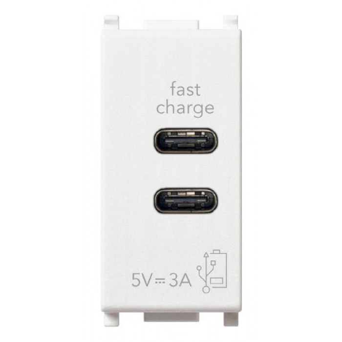 Πρίζα Φόρτισης USB Διπλή TypeC+C 1 Στοιχείου Λευκό Plana 14292.CC VIMAR