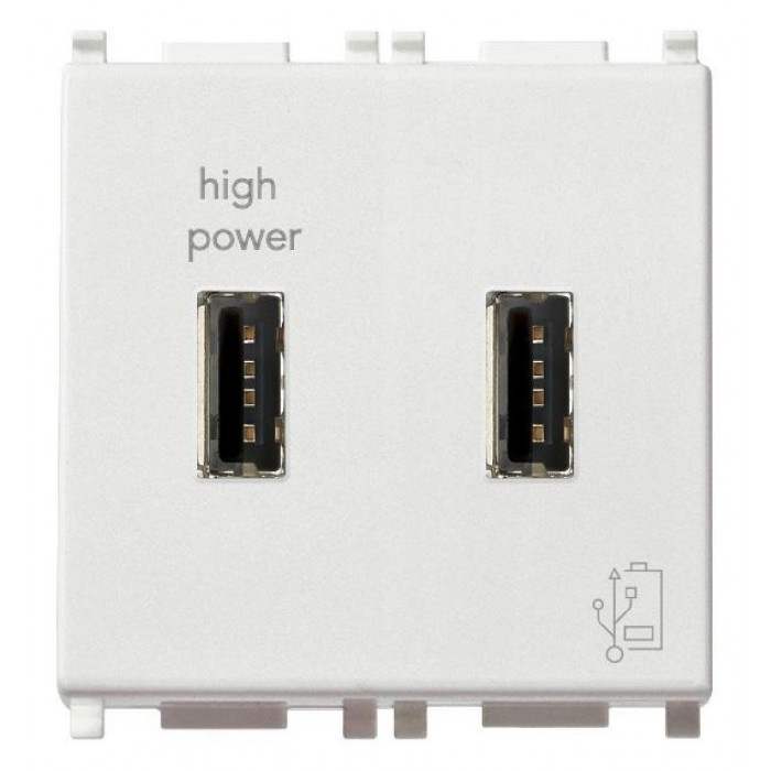 Πρίζα Φόρτισης USB Διπλή TypeA+A 2 Στοιχείων Λευκό Plana 14295 VIMAR