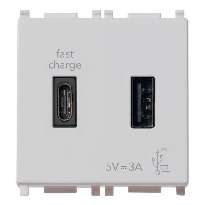 Πρίζα Φόρτισης USB Διπλή TypeA+C 2 Στοιχείων Ασημί Plana 14295.AC.SL VIMAR