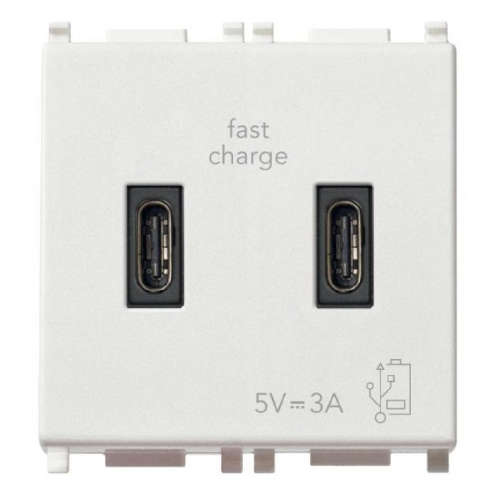 Πρίζα Φόρτισης USB Διπλή TypeC+C 2 Στοιχείων Λευκό Plana 14295.CC VIMAR