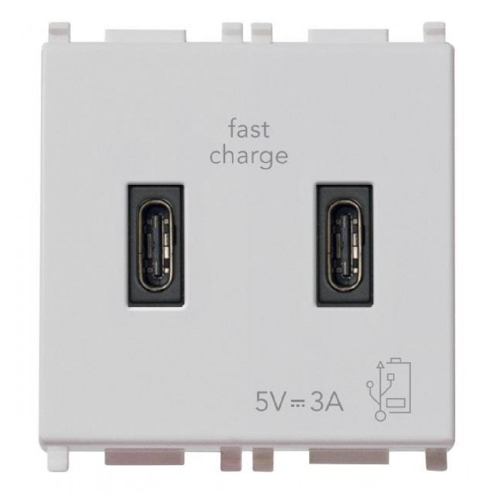 Πρίζα Φόρτισης USB Διπλή TypeC+C 2 Στοιχείων Ασημί Plana 14295.CC.SL VIMAR