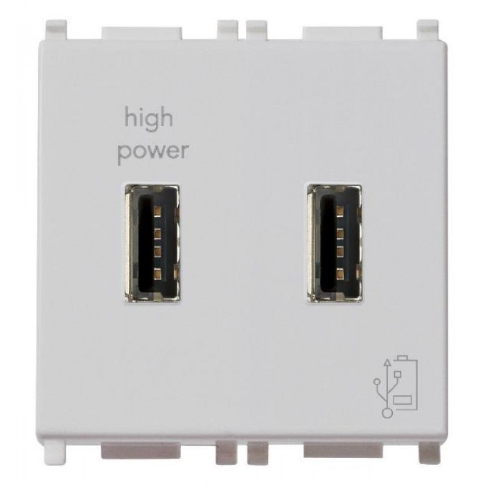 Πρίζα Φόρτισης USB Διπλή TypeA+A 2 Στοιχείων Ασημί Plana 14295.SL VIMAR