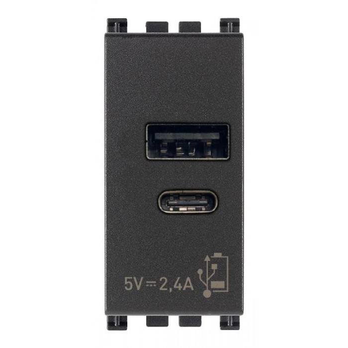 Πρίζα Φόρτισης USB Διπλή TypeA+C 1 Στοιχείου Γκρί Arke 19292.AC VIMAR