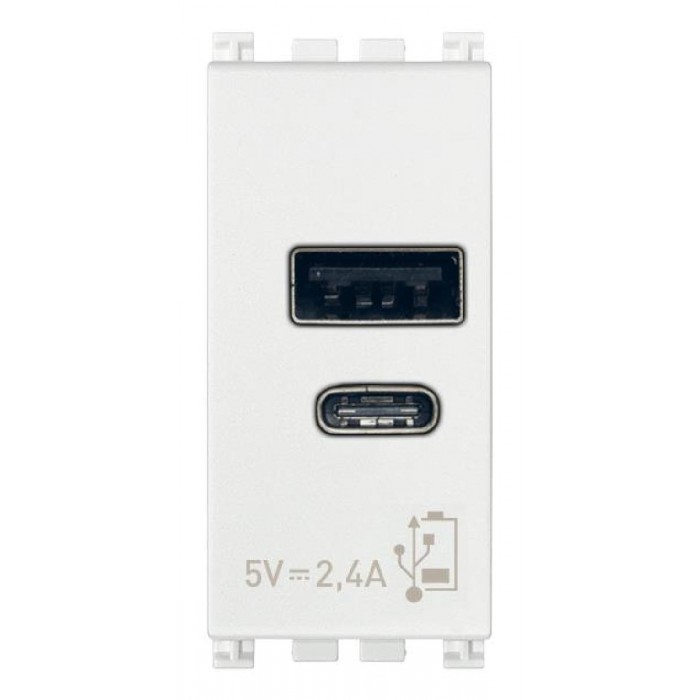 Πρίζα Φόρτισης USB Διπλή TypeA+C 1 Στοιχείου Λευκό Arke 19292.AC.B VIMAR