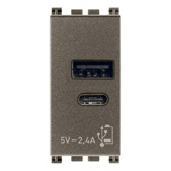 Πρίζα Φόρτισης USB Διπλή TypeA+C 1 Στοιχείου Metal Arke 19292.AC.M VIMAR
