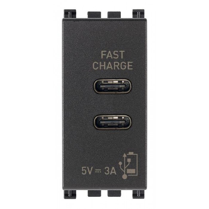 Πρίζα Φόρτισης USB Διπλή TypeC+C 1 Στοιχείου Γκρι Arke 19292.CC VIMAR