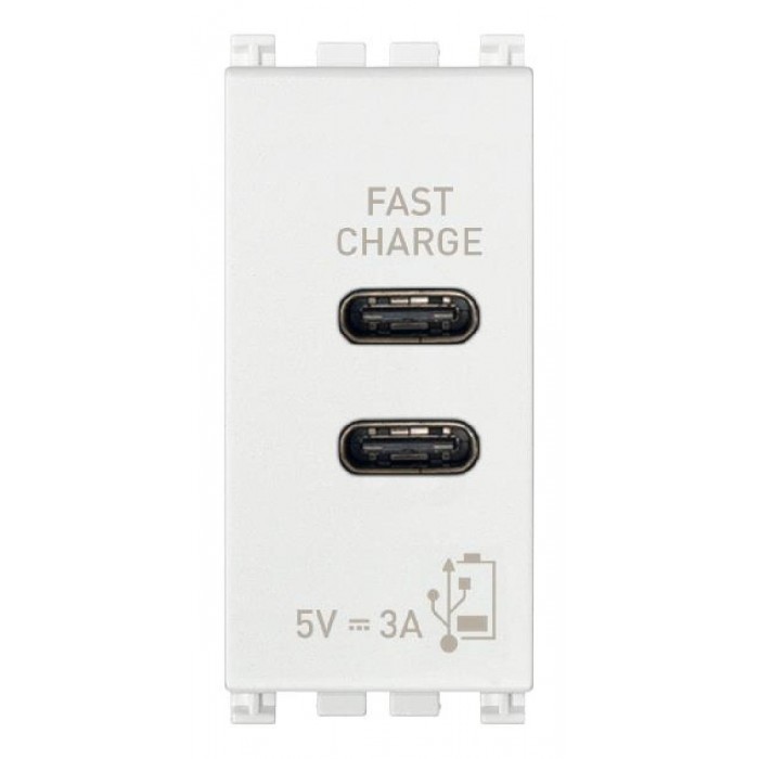 Πρίζα Φόρτισης USB Διπλή TypeC+C 1 Στοιχείου Λευκό Arke 19292.CC.B VIMAR