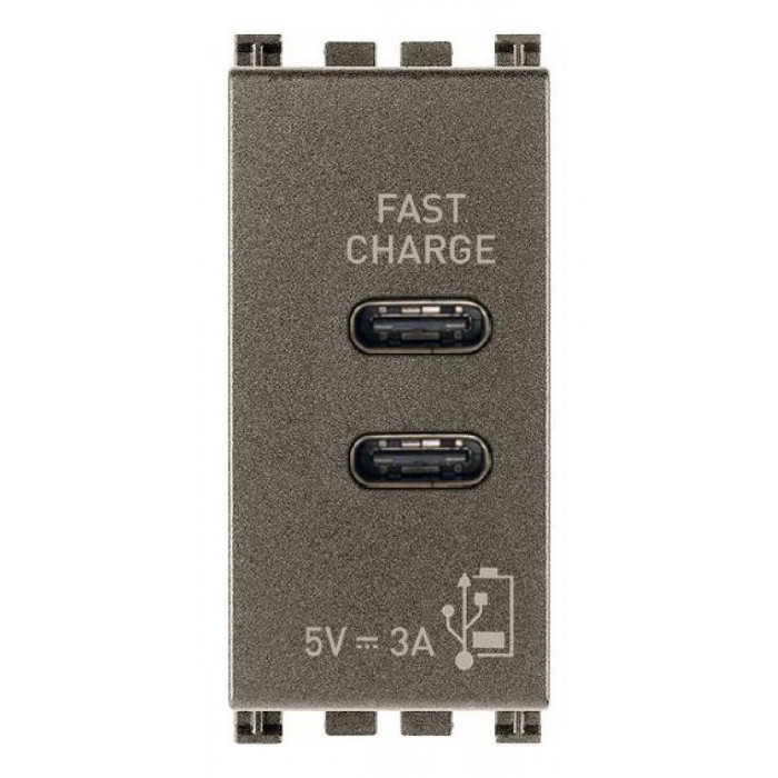 Πρίζα Φόρτισης USB Διπλή TypeC+C 1 Στοιχείου Metal Arke 19292.CC.M VIMAR