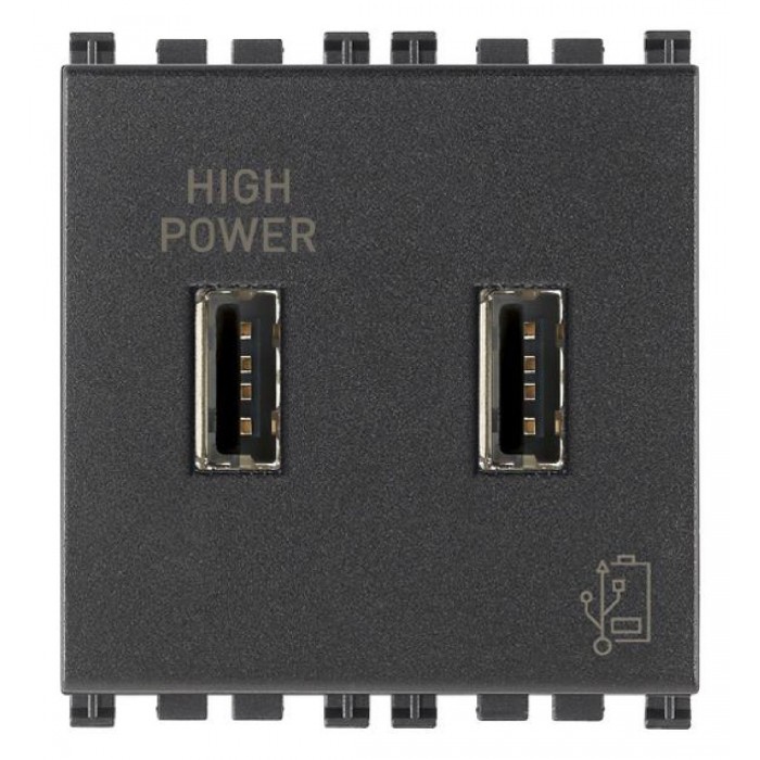 Πρίζα Φόρτισης USB Διπλή TypeA+A 2 Στοιχείων Γκρι Arke 19295 VIMAR
