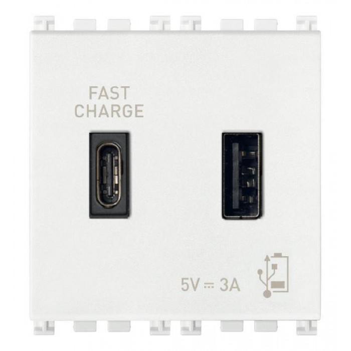 Πρίζα Φόρτισης USB Διπλή TypeA+C 2 Στοιχείων Λευκό Arke 19295.AC.B VIMAR